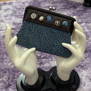 Brighton Blue Jean and Leather Clutch with Decorative Metal Frame vintage